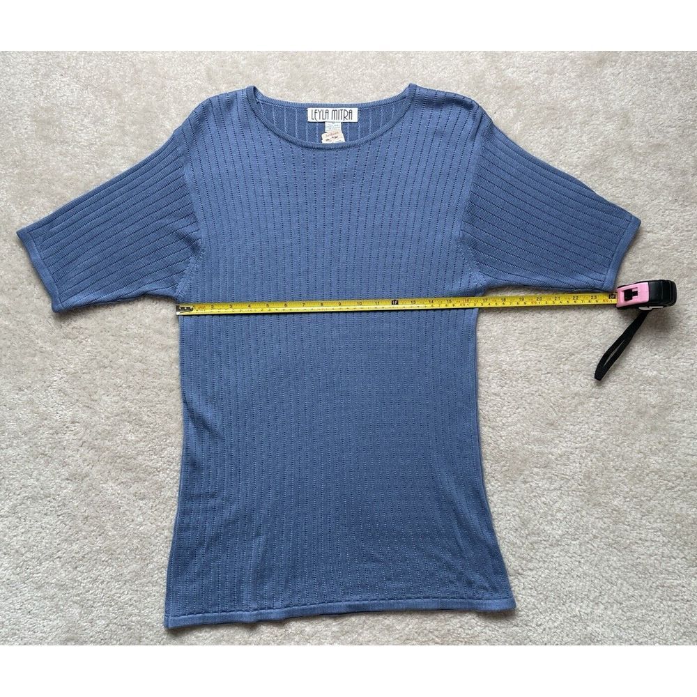 Leyla Mitra Short Sleeve Woman's Silk Sweater Blue Size Medium NWT  Vintage - Picture 5 of 6